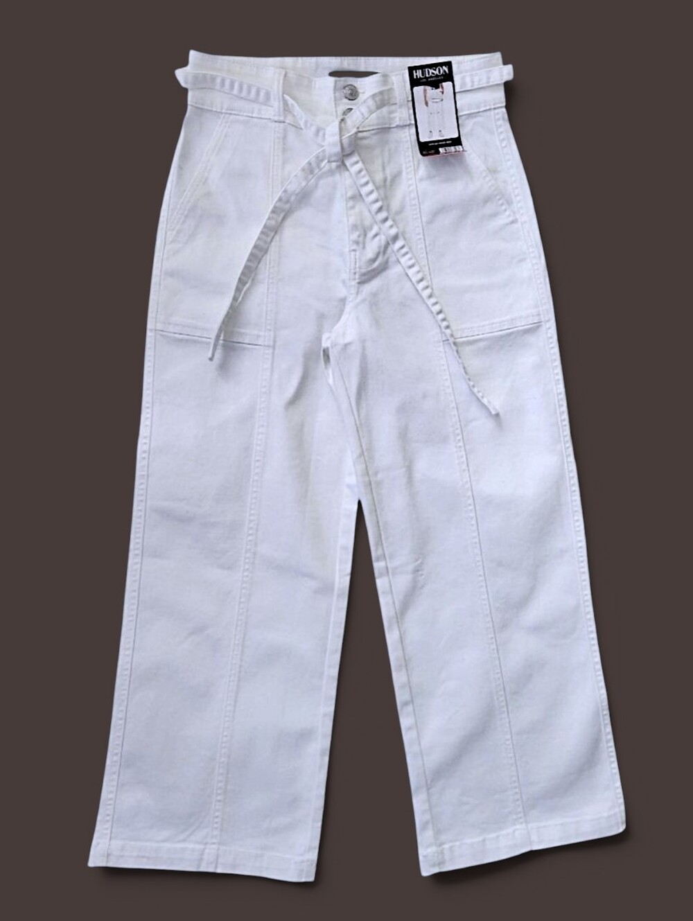 HUDSON Women's Wide-Leg Belt Mid-Rise White Jeans Size 10/30 (Medium)Trendy Pant - Picture 1 of 13